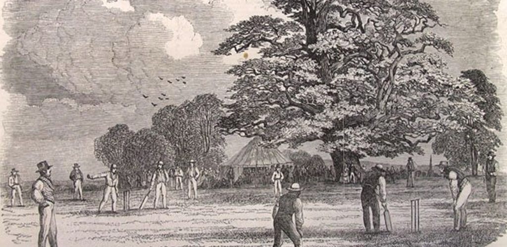 An illustration taken from the Illustrated London News June 1850 shows a typical scene at a cricket game. Source: Carlow County Library